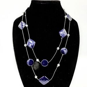 NWOT 12.5" Navy Blue Geometric & Silvertone Beaded Necklace